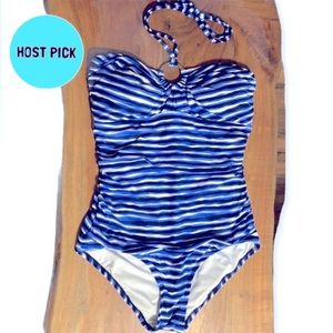 MICHAEL Michael Kors Navy, Royal Blue & White Striped One Piece Swimsuit Size 10